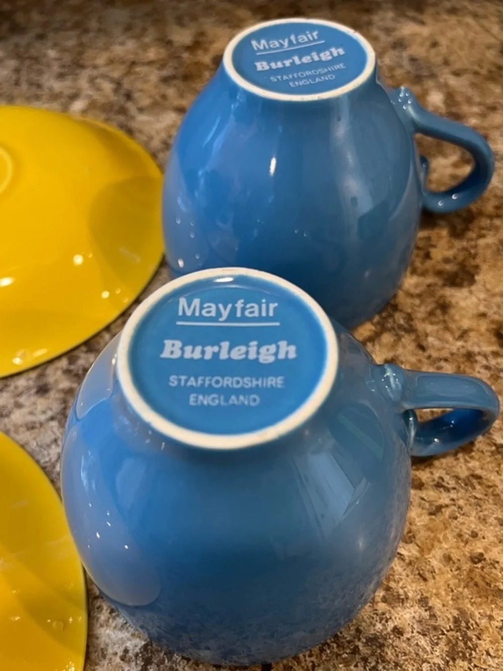 Mayfair Burleigh Bright Blue and Yellow Teacup and Saucer Set - 2pcs England